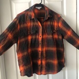 Old Navy Top 100% Cotton Boyfriend Swiftie Evermore Plaid Flannel Band Taylor S